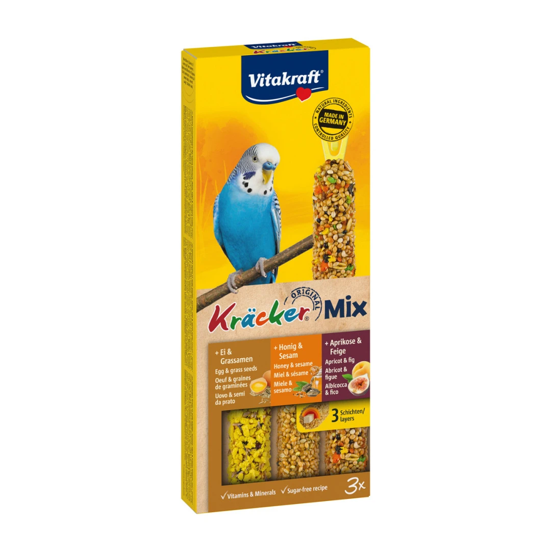 Vitakraft Kräcker Trio-Mix Parkiet - Ei/abrikoos/honing 3 St 1 Vitakraft Kräcker Trio-Mix Parkiet - Ei/abrikoos/honing 3 St