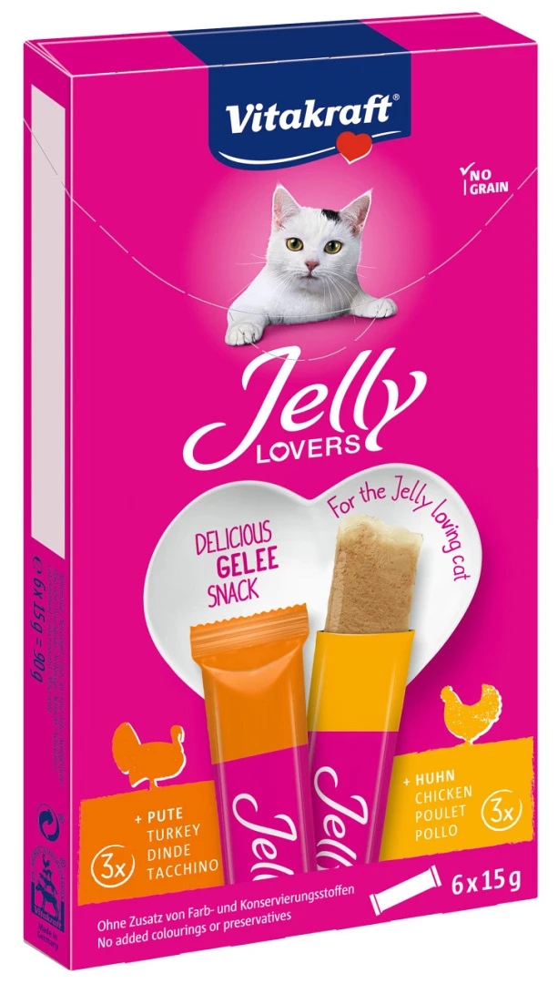 Vitakraft Kattensnack Jelly Lovers Kip/Kalkoen 6 X 15 Gr 1 Vitakraft Kattensnack Jelly Lovers Kip/Kalkoen 6 X 15 Gr