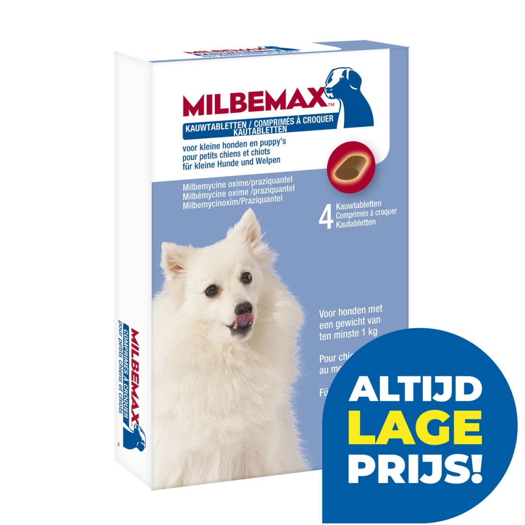 Milbemax Kauwtablet Kleine Hond/puppy Vanaf 1 Kg 4 St 1 Milbemax Kauwtablet Kleine Hond/puppy Vanaf 1 Kg 4 St