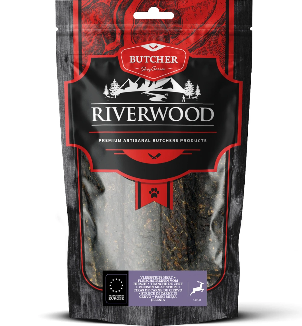 Riverwood Vleesstrips Hert 150 Gr 1 Riverwood Vleesstrips Hert 150 Gr
