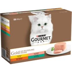 Gourmet Kattenvoer Gold Mousse Kip, Zalm, Konijn 12 X 85 Gr