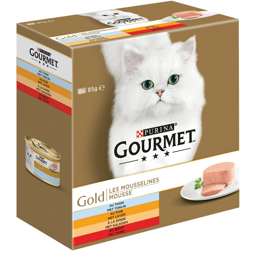 Gourmet Kattenvoer Gold Mousse Tonijn, Kalkoen, Rund 8 X 85 Gr 1 Gourmet Kattenvoer Gold Mousse Tonijn, Kalkoen, Rund 8 X 85 Gr